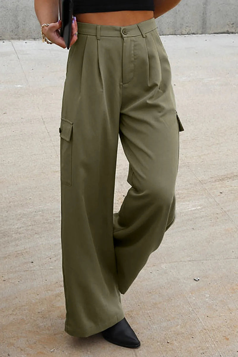 Ruched Wide Leg Pants with Pockets - Necessary Clothing