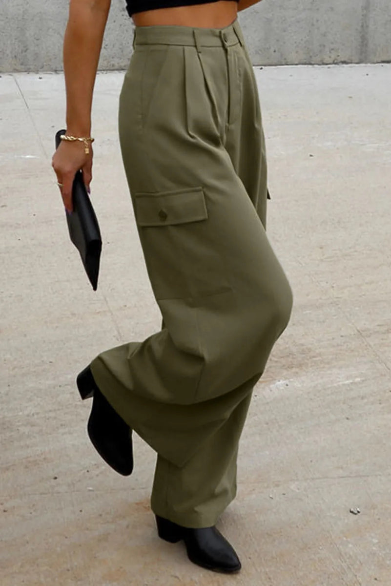 Ruched Wide Leg Pants with Pockets - Necessary Clothing