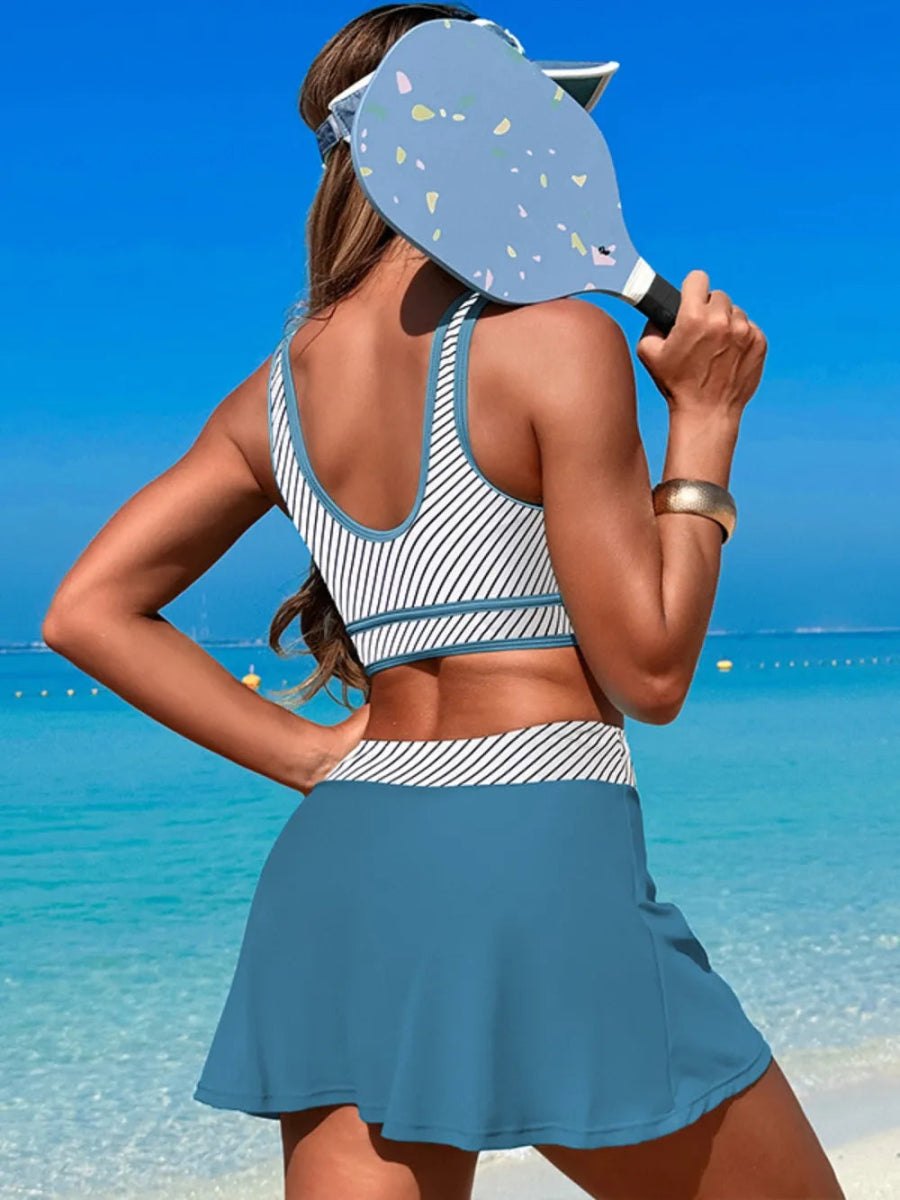 Scoop Neck Top and Skort Swim Set - Necessary Clothing