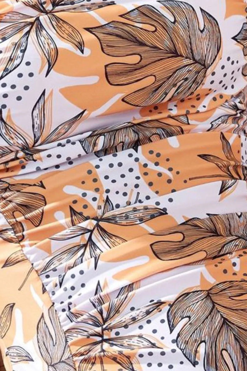 Square Neck Printed One - Piece Swimwear and Cover Up Swim Set - Necessary Clothing