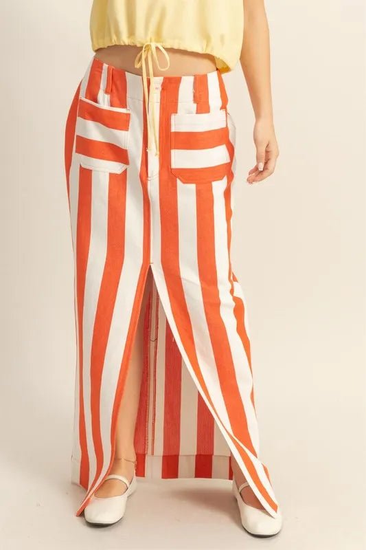 Striped Pocket Detail Maxi Skirt - Necessary Clothing
