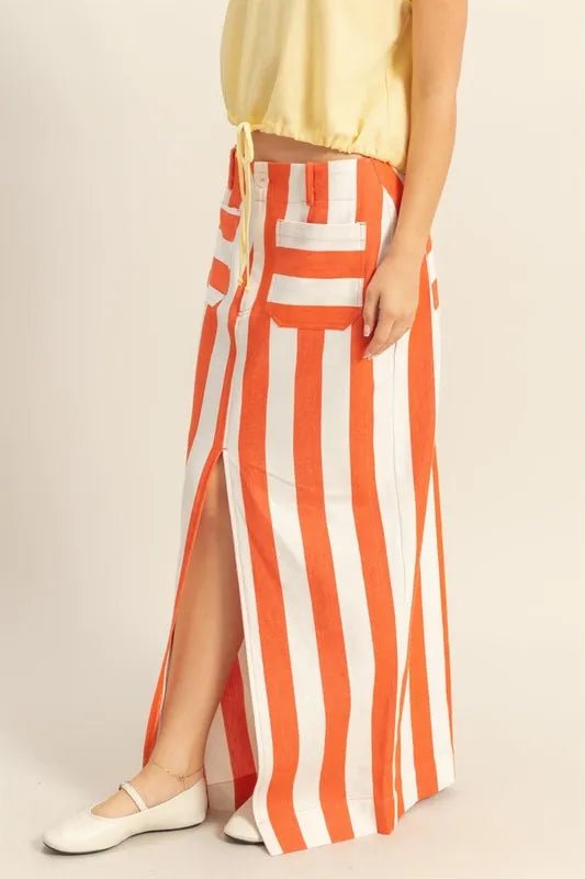 Striped Pocket Detail Maxi Skirt - Necessary Clothing
