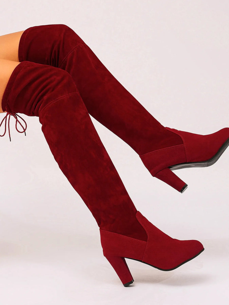 Suede Over - The - Knee High Heel Boots - Necessary Clothing