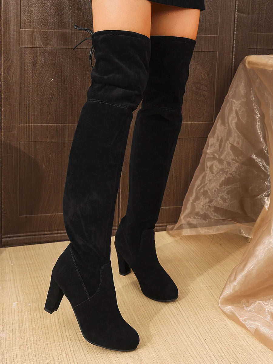Suede Over - The - Knee High Heel Boots - Necessary Clothing