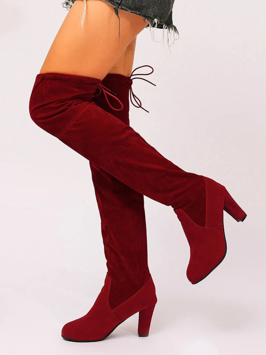 Suede Over - The - Knee High Heel Boots - Necessary Clothing