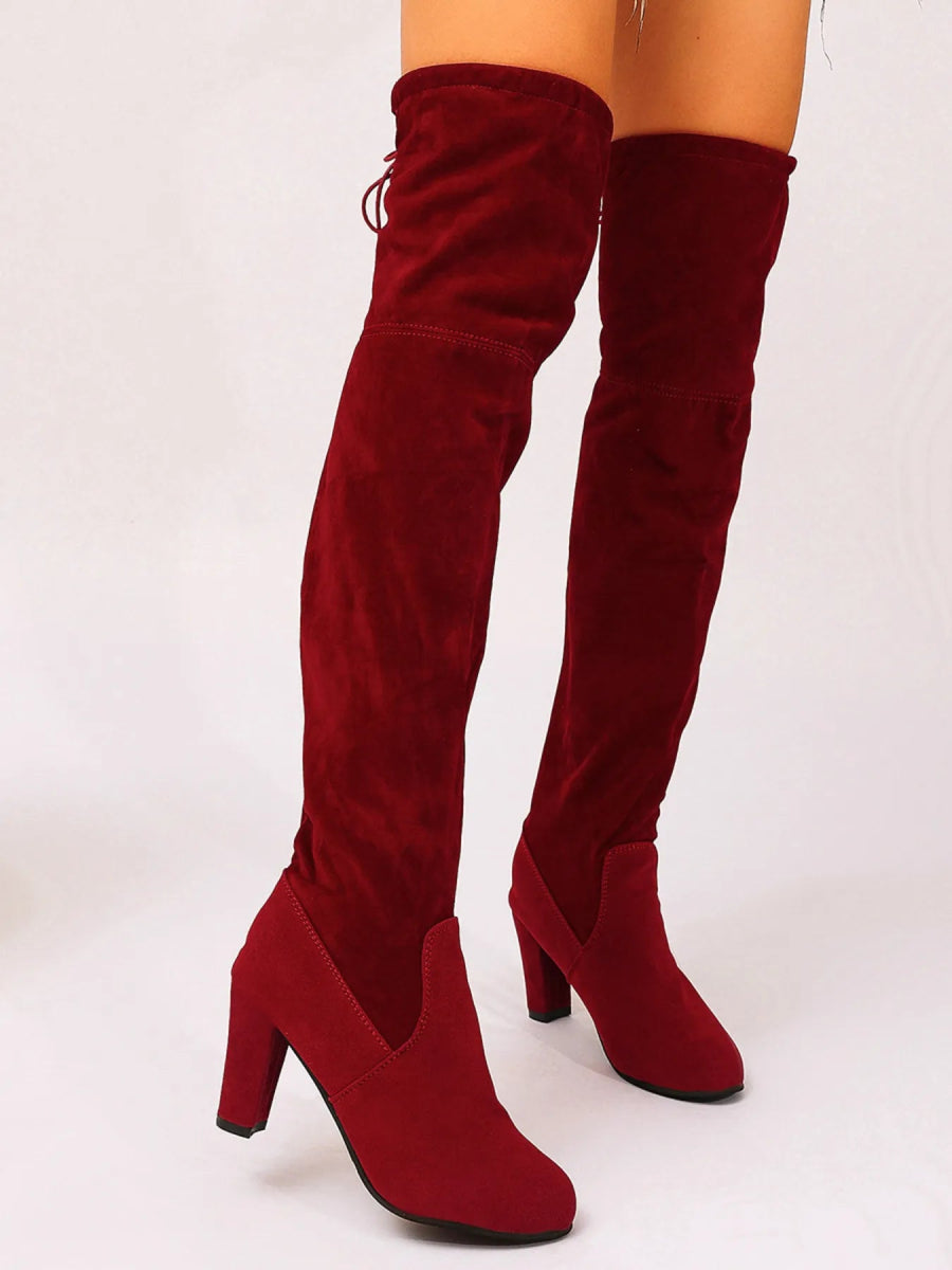 Suede Over - The - Knee High Heel Boots - Necessary Clothing