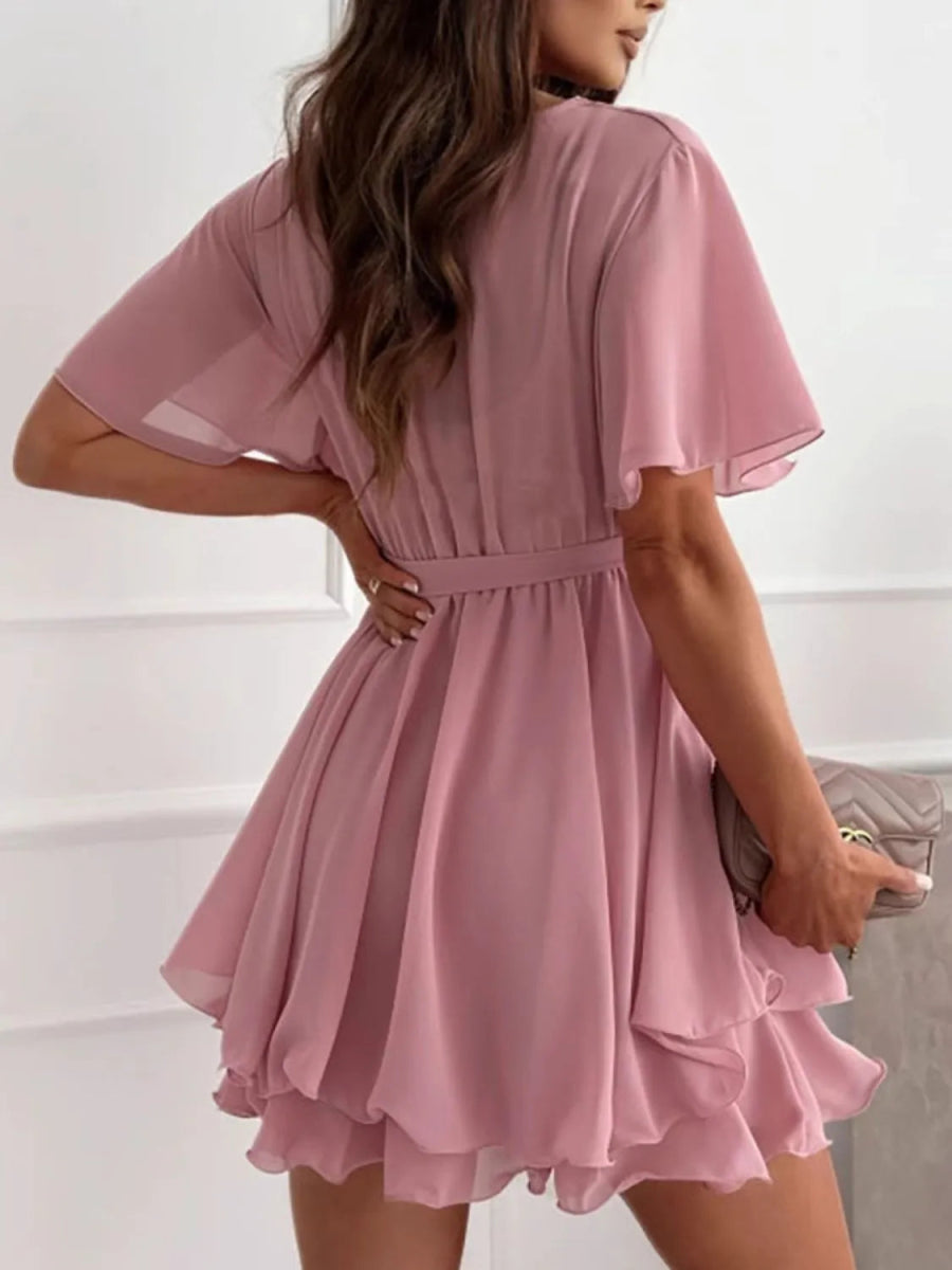 Surplice Flutter Sleeve Mini Dress - Necessary Clothing