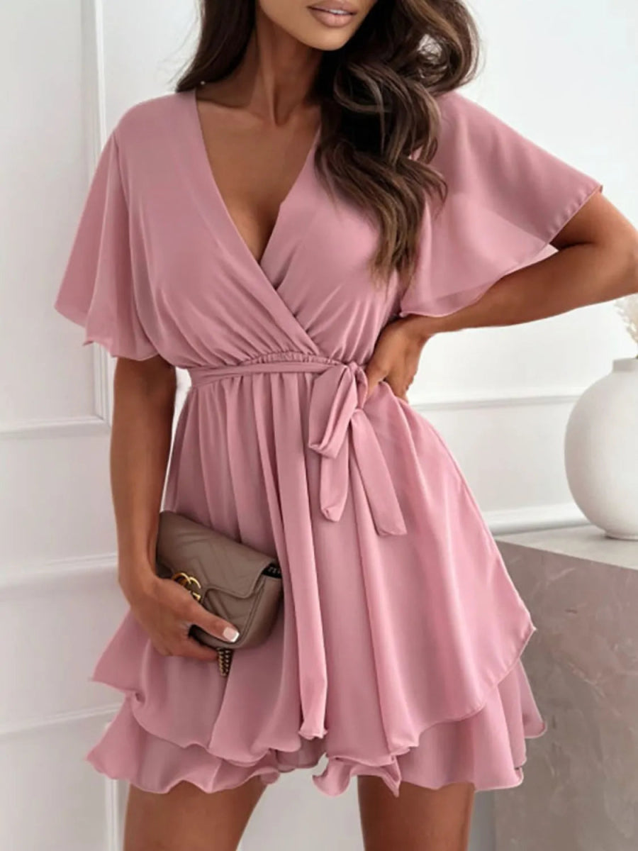 Surplice Flutter Sleeve Mini Dress - Necessary Clothing