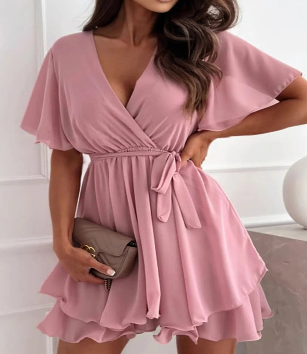 Surplice Flutter Sleeve Mini Dress - Necessary Clothing