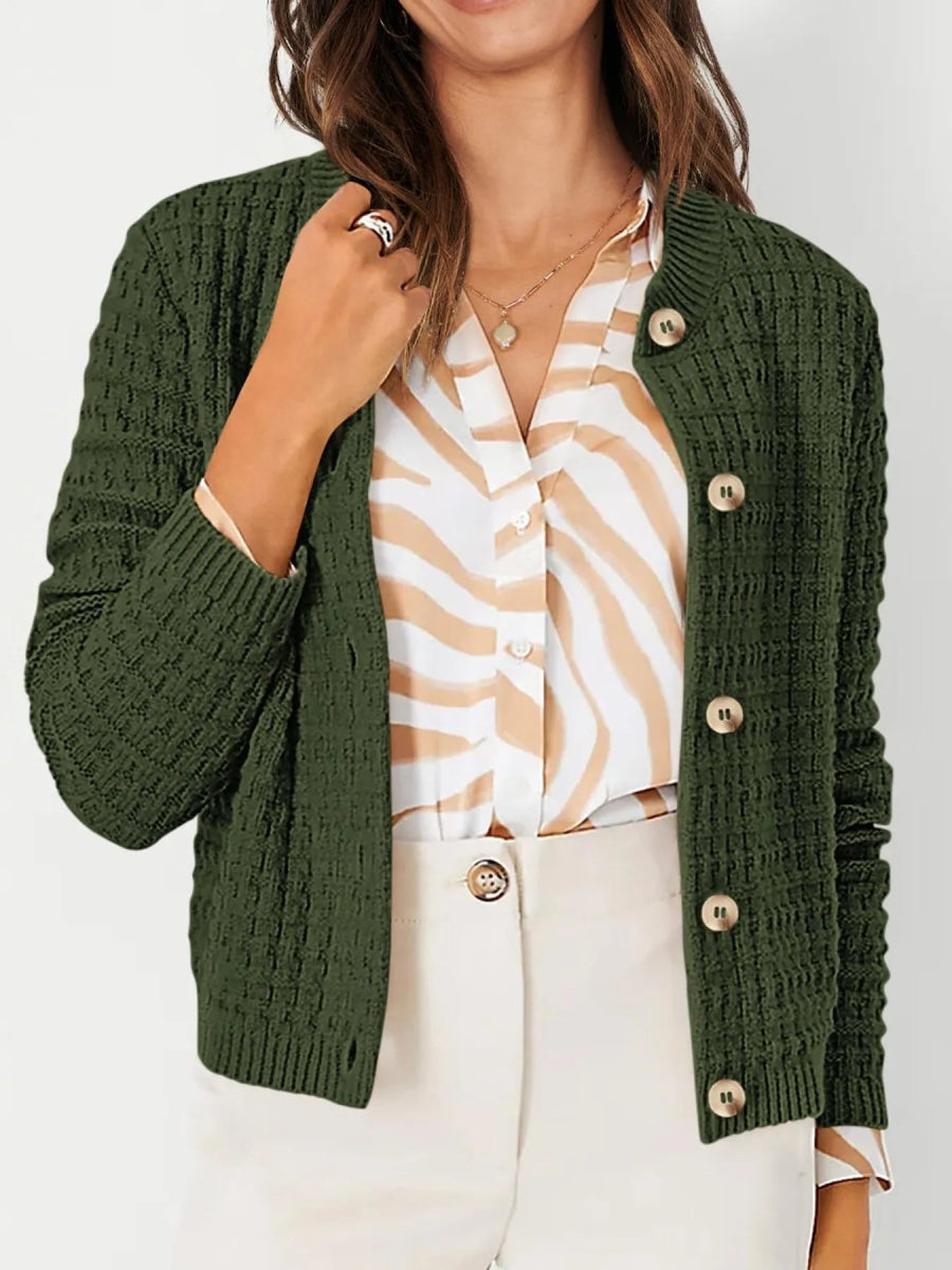 Textured Knit Button - Front Cardigan - Necessary Clothing