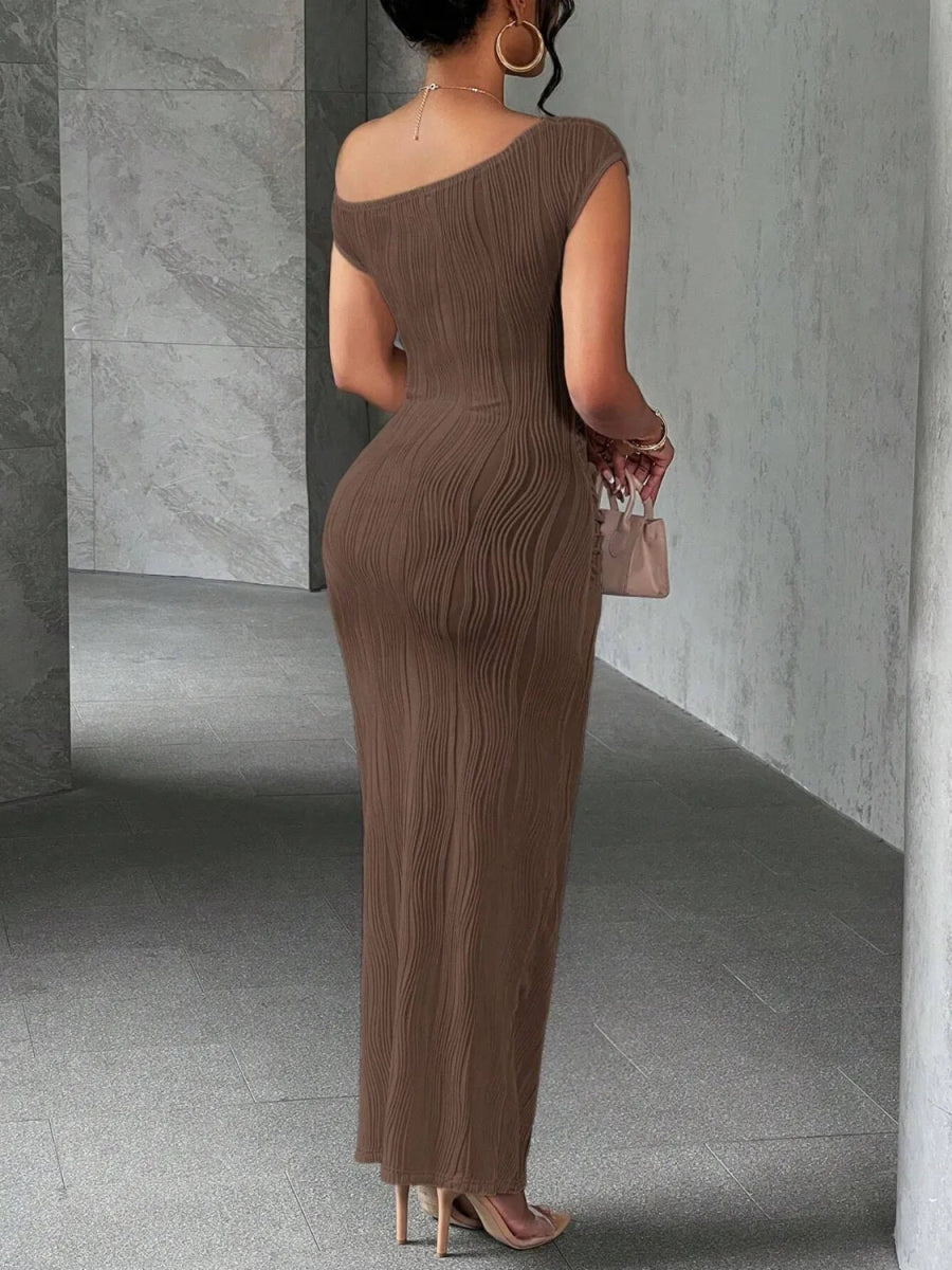 Textured Single Shoulder Maxi Dress - Necessary Clothing