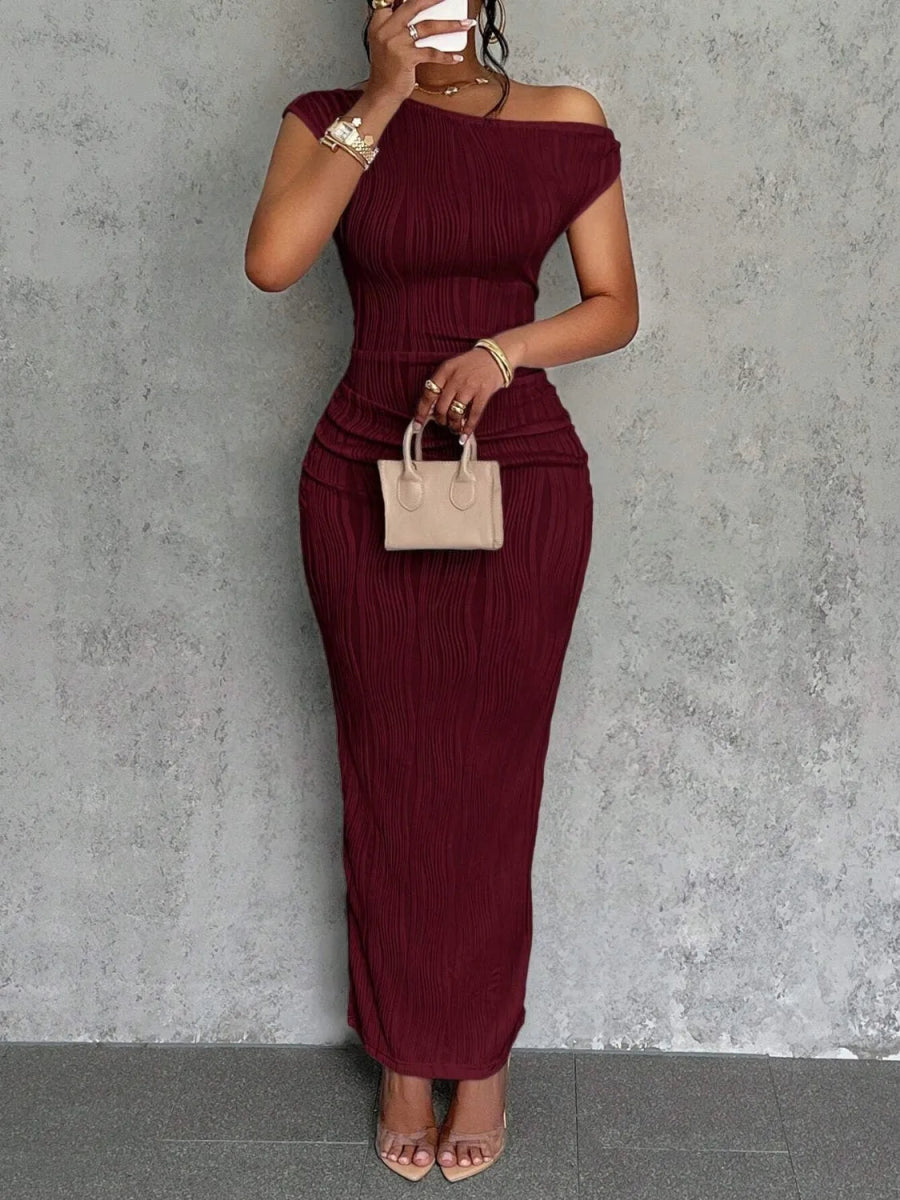 Textured Single Shoulder Maxi Dress - Necessary Clothing