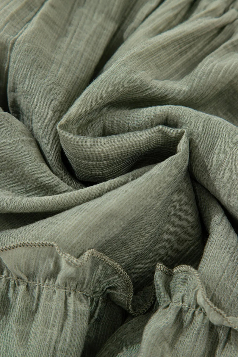 Textured Tie Waist Ruffle Hem Shorts - Necessary Clothing