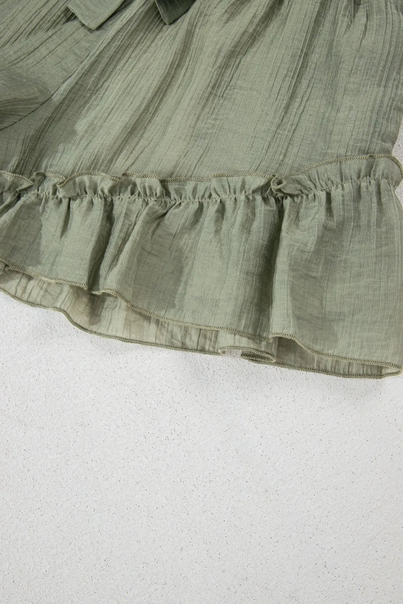 Textured Tie Waist Ruffle Hem Shorts - Necessary Clothing
