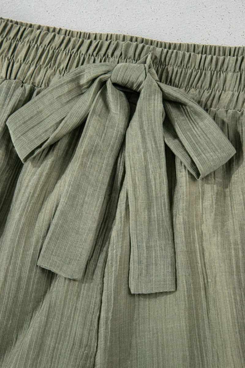 Textured Tie Waist Ruffle Hem Shorts - Necessary Clothing
