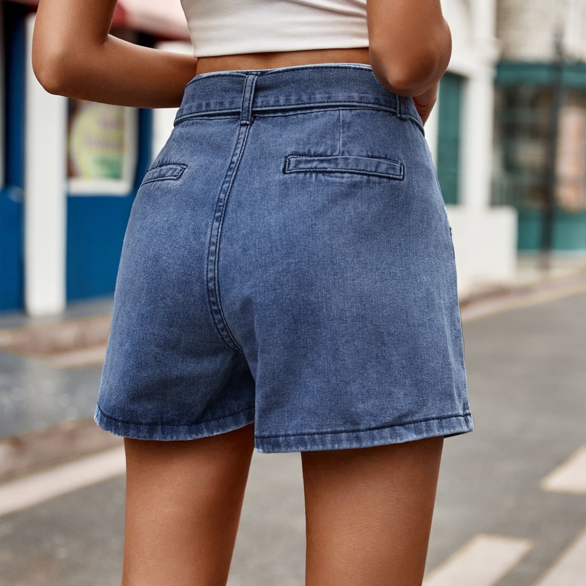 Tie Belt Denim Shorts with Pockets - Necessary Clothing