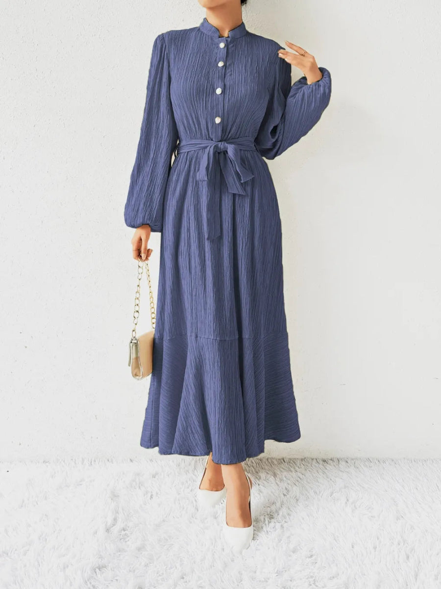 Tie Waist Long Sleeve Dress - Necessary Clothing