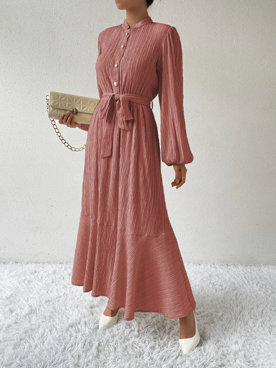 Tie Waist Long Sleeve Dress - Necessary Clothing