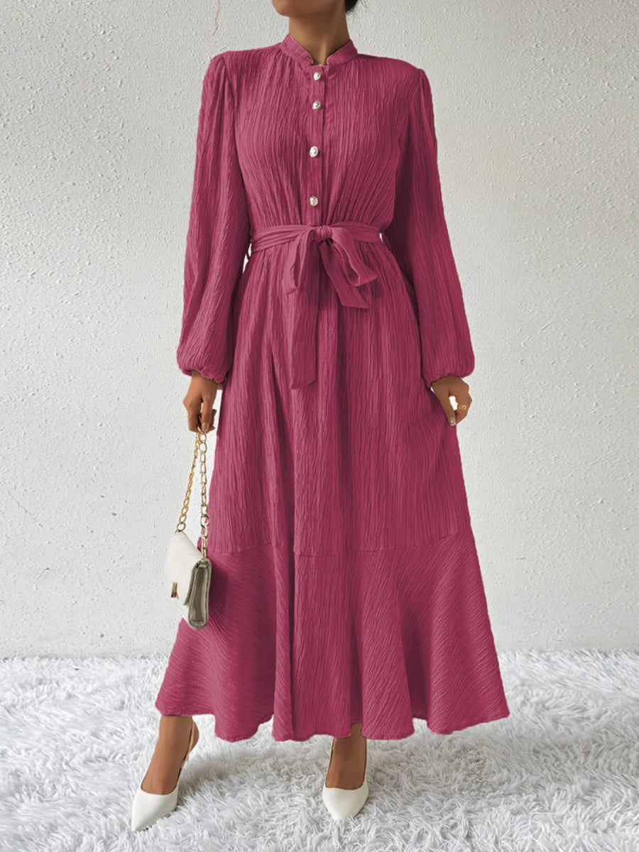 Tie Waist Long Sleeve Dress - Necessary Clothing
