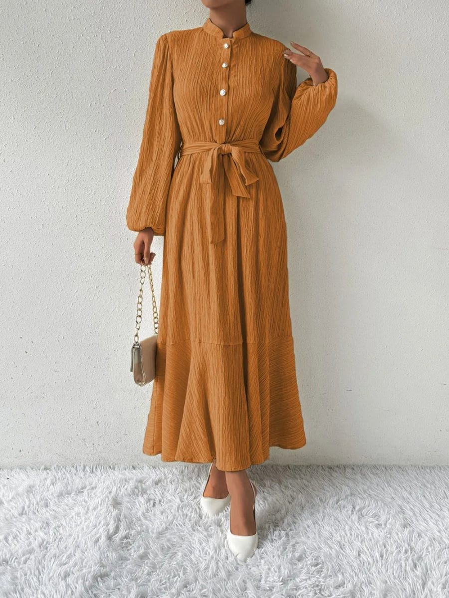 Tie Waist Long Sleeve Dress - Necessary Clothing