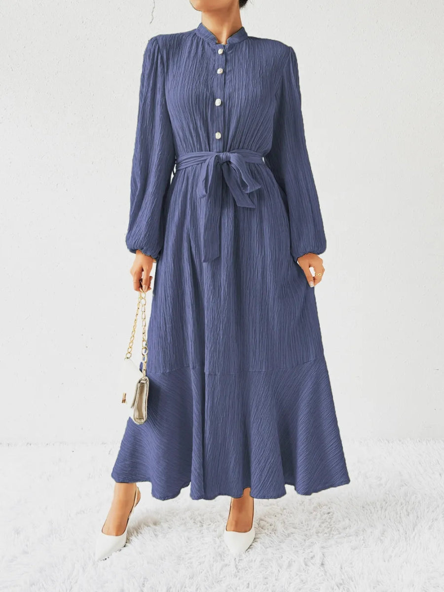 Tie Waist Long Sleeve Dress - Necessary Clothing