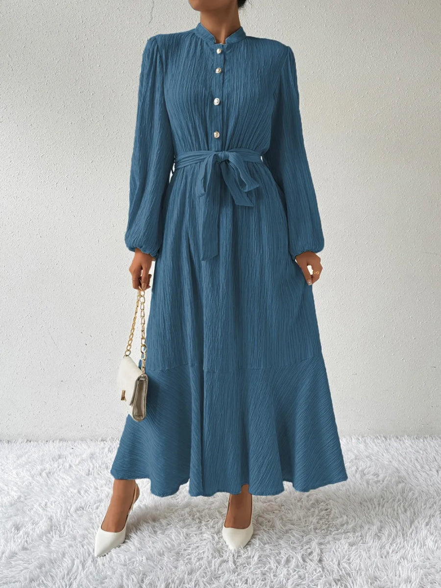 Tie Waist Long Sleeve Dress - Necessary Clothing
