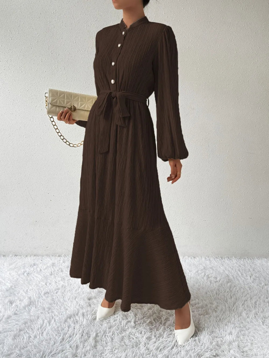 Tie Waist Long Sleeve Dress - Necessary Clothing