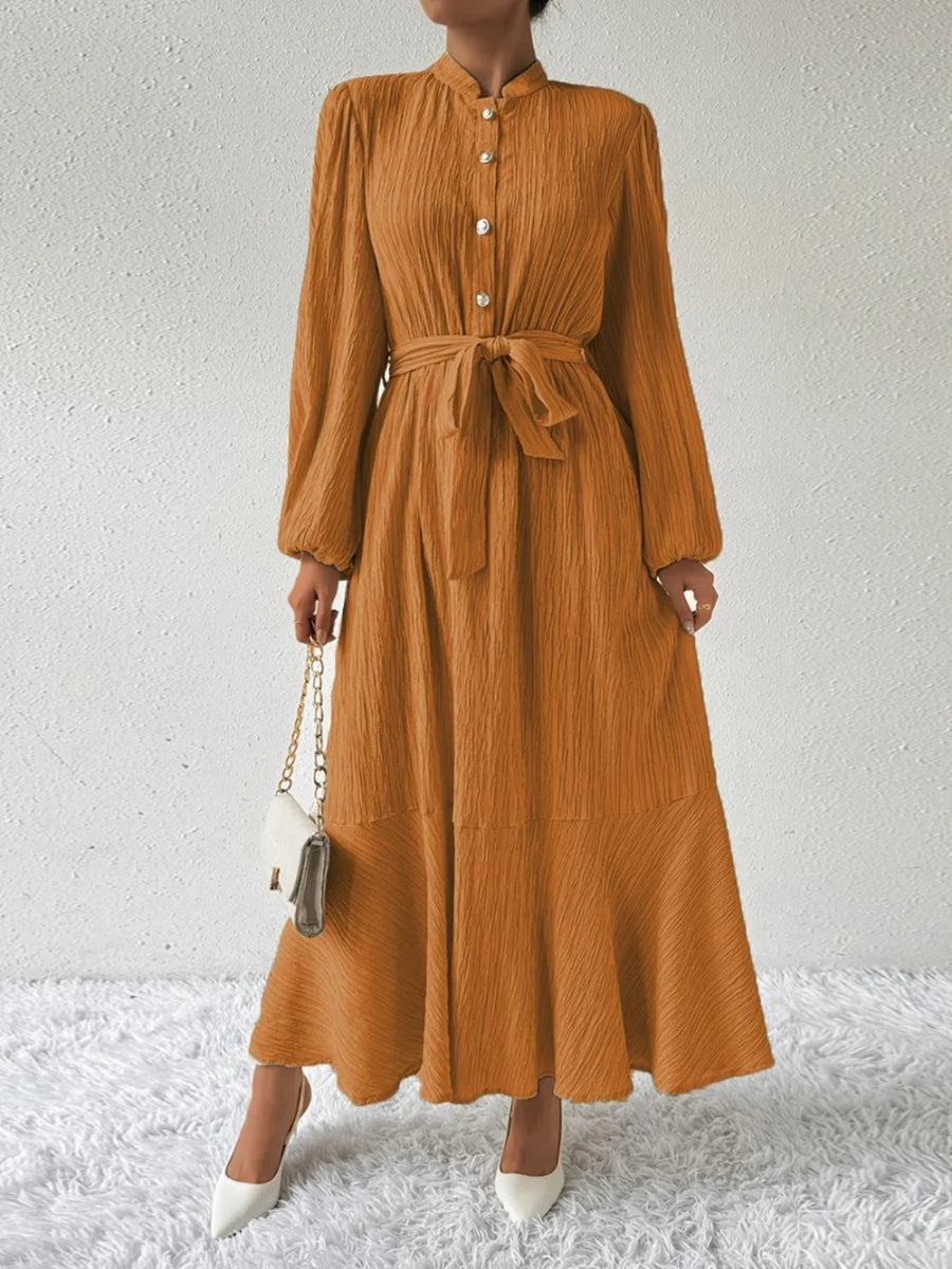 Tie Waist Long Sleeve Dress - Necessary Clothing