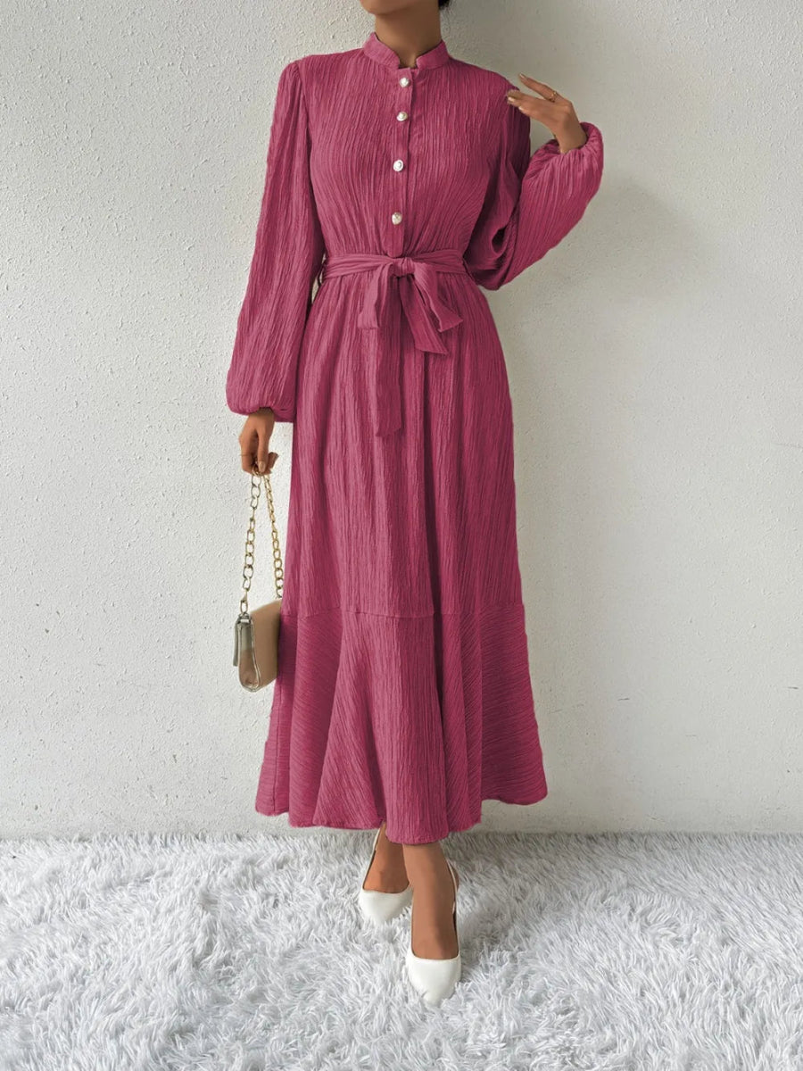 Tie Waist Long Sleeve Dress - Necessary Clothing