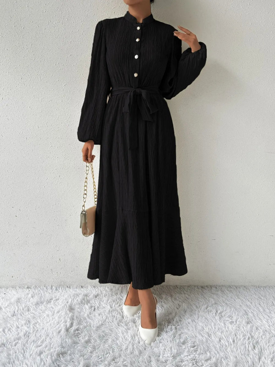 Tie Waist Long Sleeve Dress - Necessary Clothing