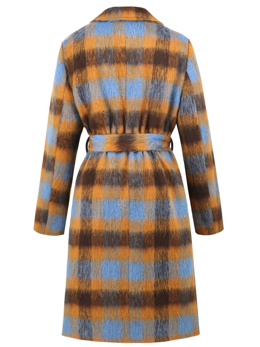 Tied Plaid Collared Neck Coat - Necessary Clothing