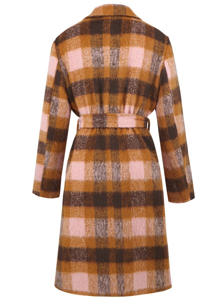 Tied Plaid Collared Neck Coat - Necessary Clothing