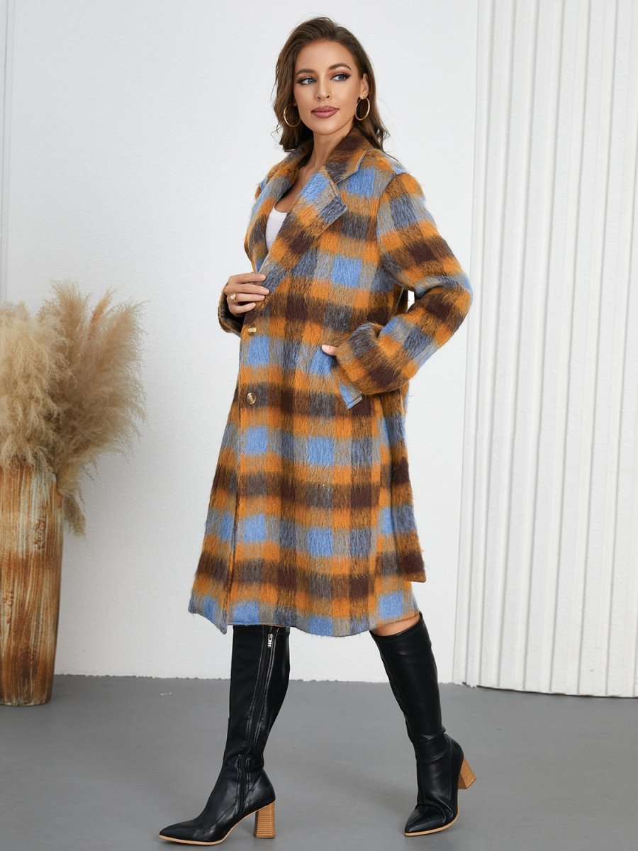 Tied Plaid Collared Neck Coat - Necessary Clothing
