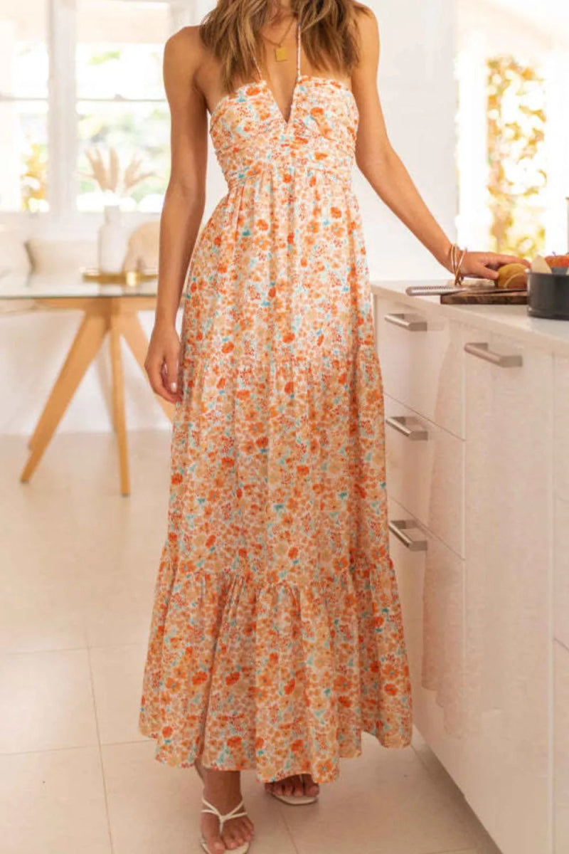 Tiered Halter Neck Printed Cami Dress - Necessary Clothing