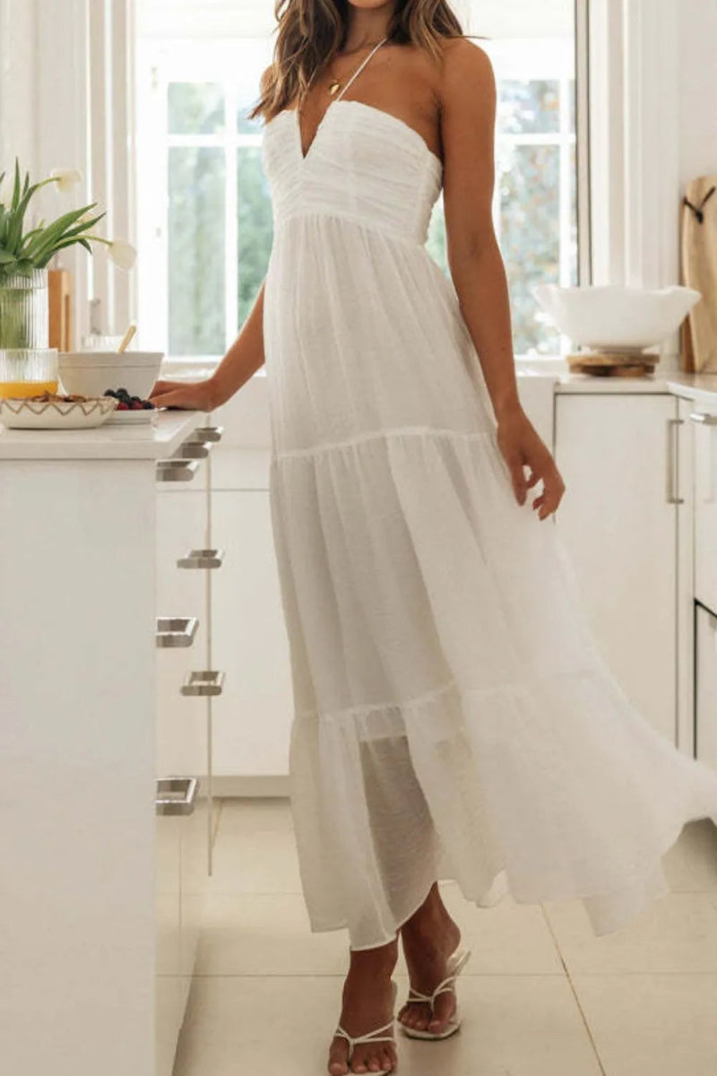 Tiered Halter Neck Printed Cami Dress - Necessary Clothing