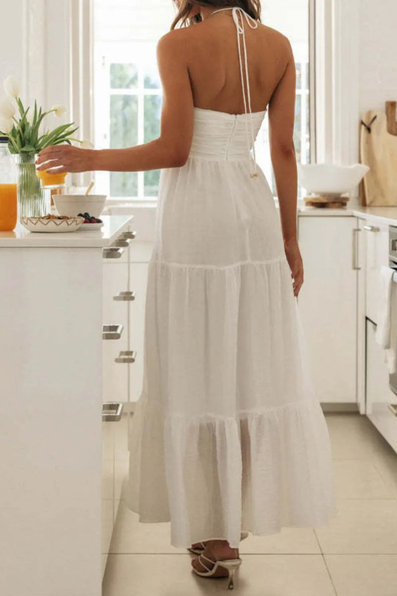 Tiered Halter Neck Printed Cami Dress - Necessary Clothing