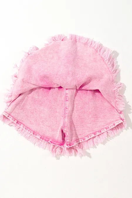 Washed Wide Smocked Waistband Frayed Denim Shorts - Necessary Clothing