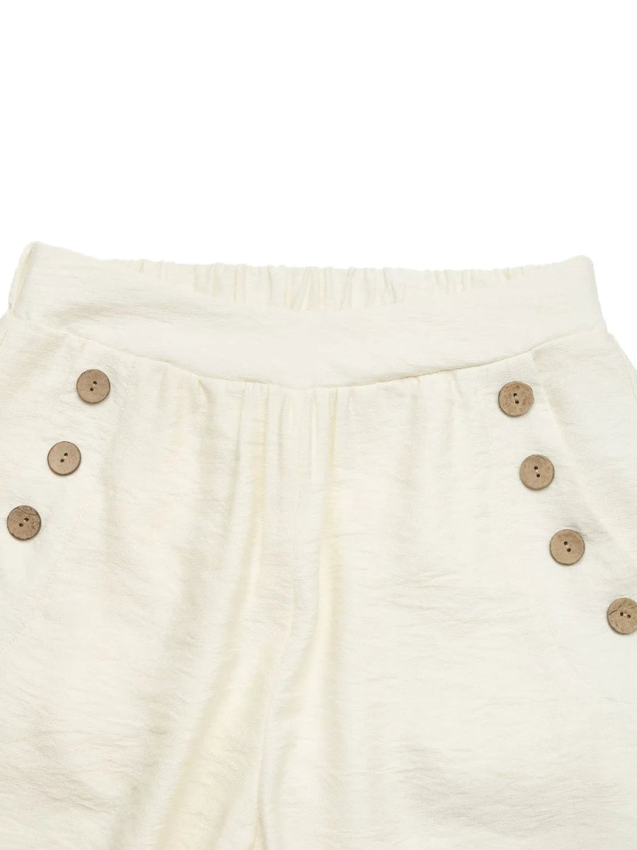 Decorative Button Wide Leg Pants with Pockets - Necessary Clothing