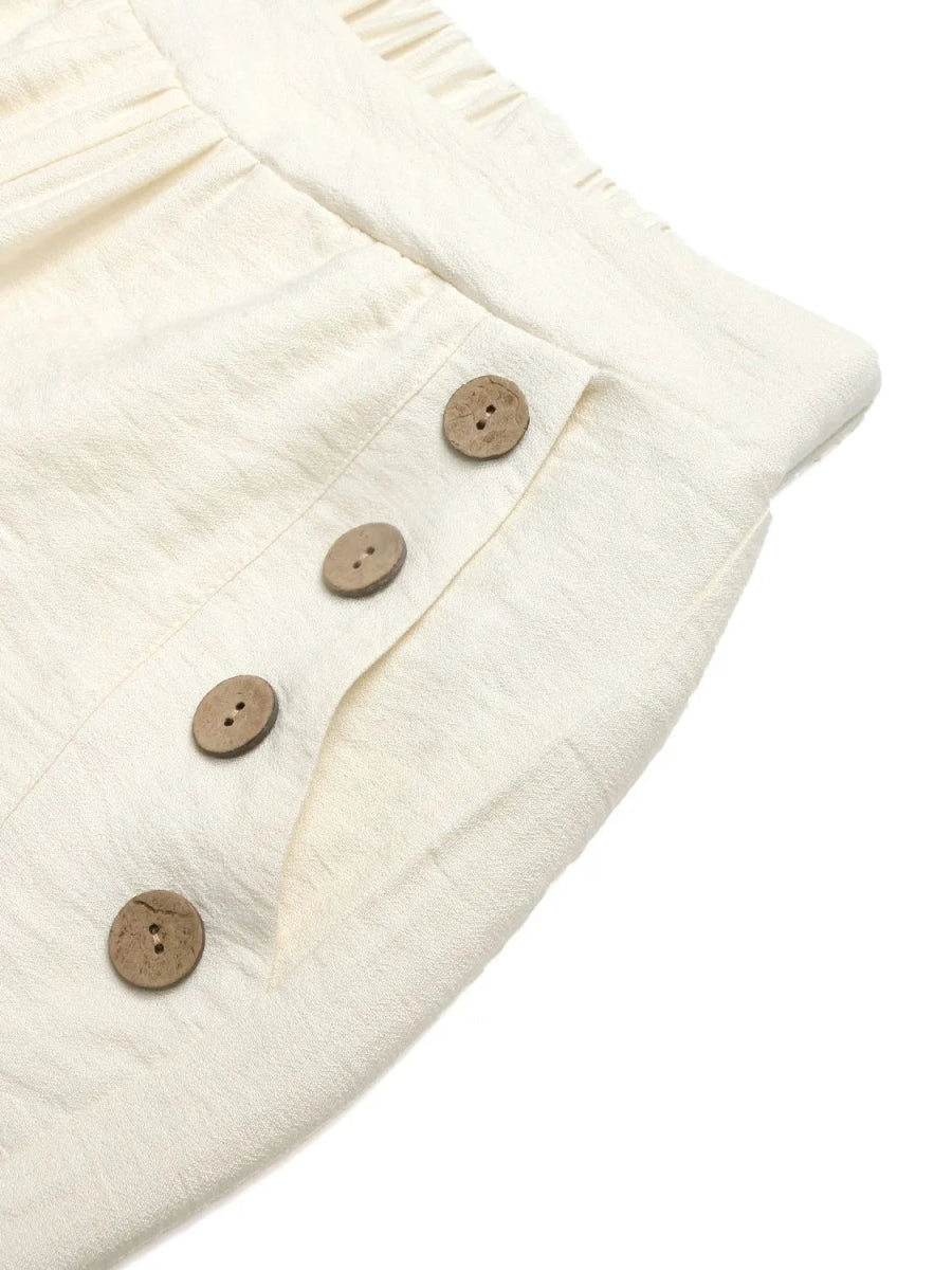 Decorative Button Wide Leg Pants with Pockets - Necessary Clothing