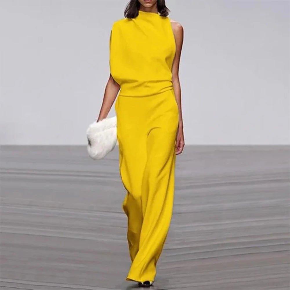 Wide Leg Romper Mid-Waist Jumpsuit - Necessary Clothing