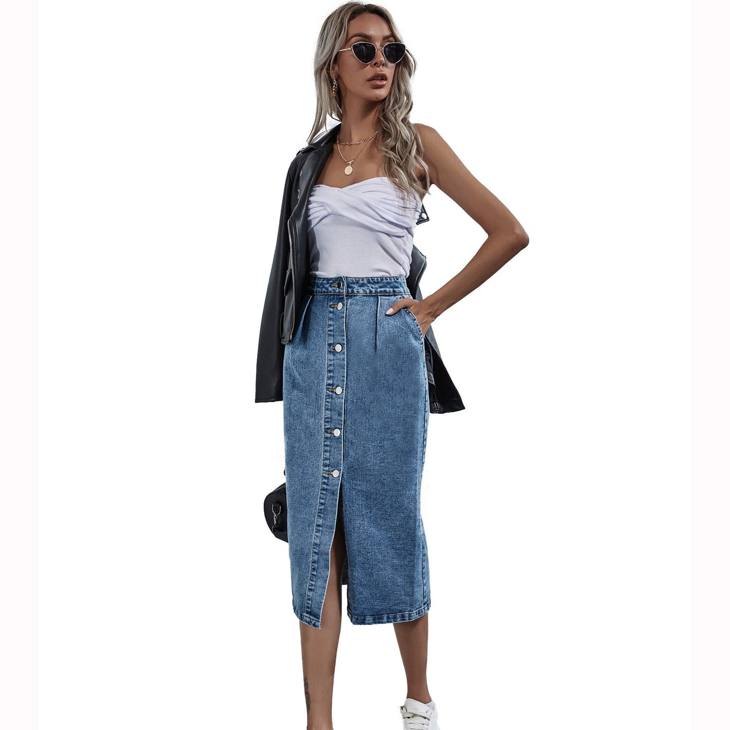 Denim High Waist with Pockets Skirt - Necessary Clothing Store