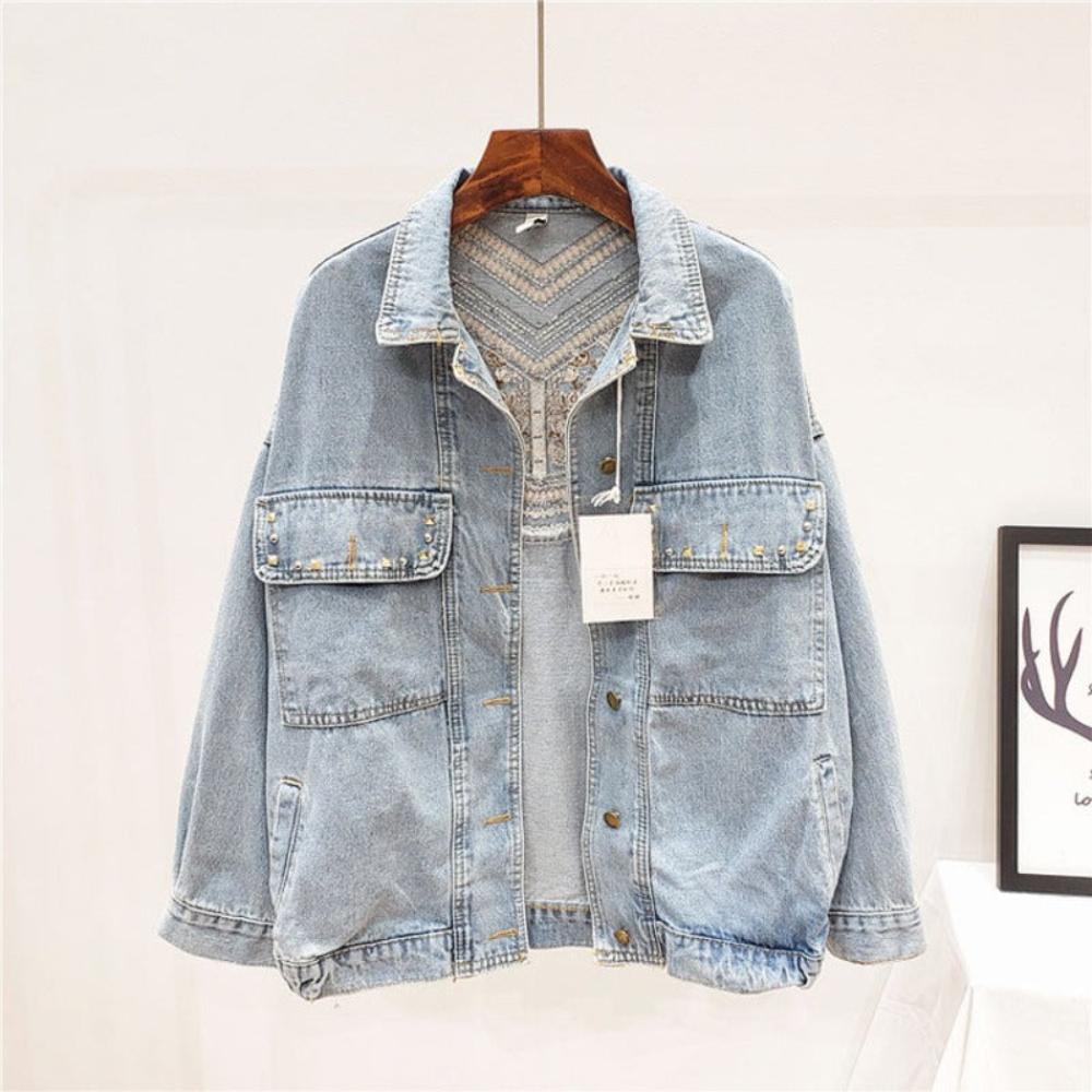 Denim Embroidery Suede Fringe Loose Long Sleeve Jacket - Necessary Clothing Store