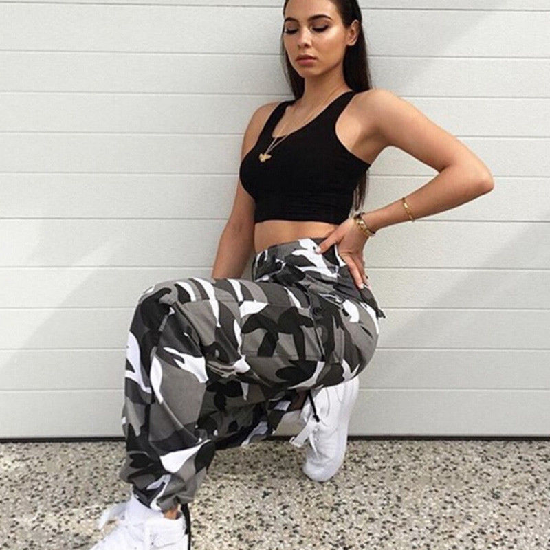 Camo Cargo Trousers Casual High Waist Long - Necessary Clothing Store