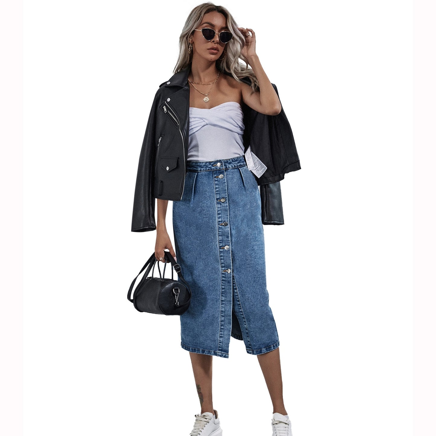 Denim High Waist with Pockets Skirt - Necessary Clothing Store