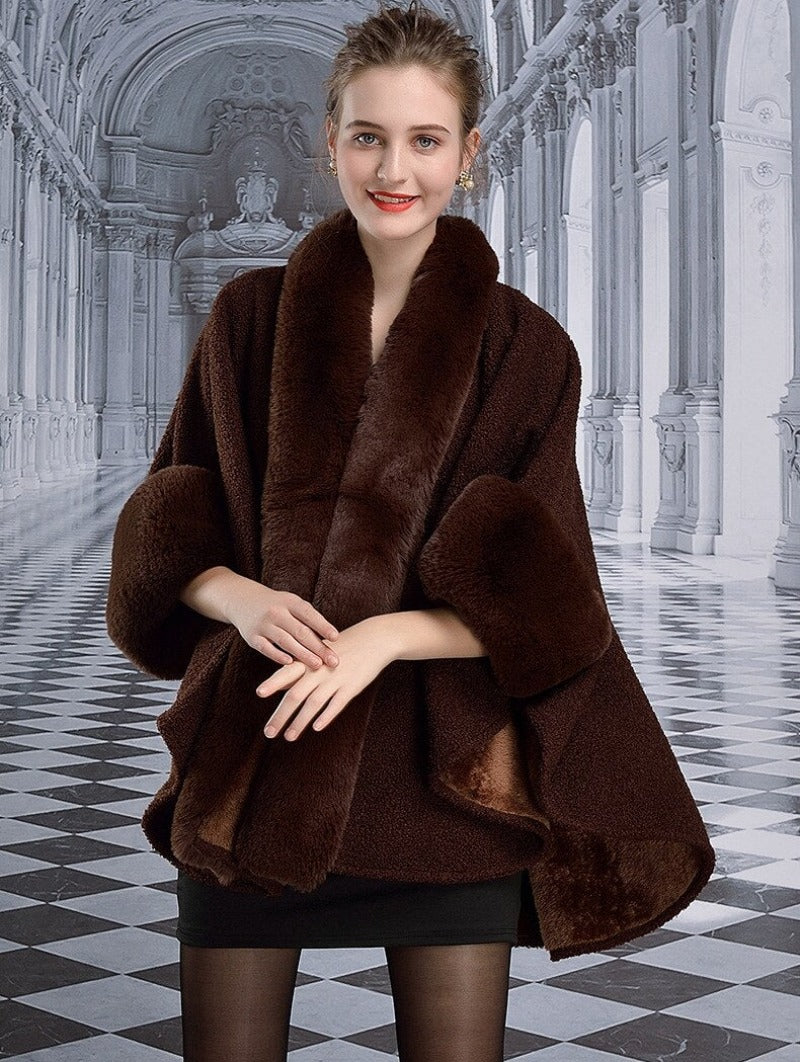 Cape Faux Rabbit Fur Poncho Thick Long Loose Shawl Warm Cardigan Cloak Coat - Necessary Clothing Store