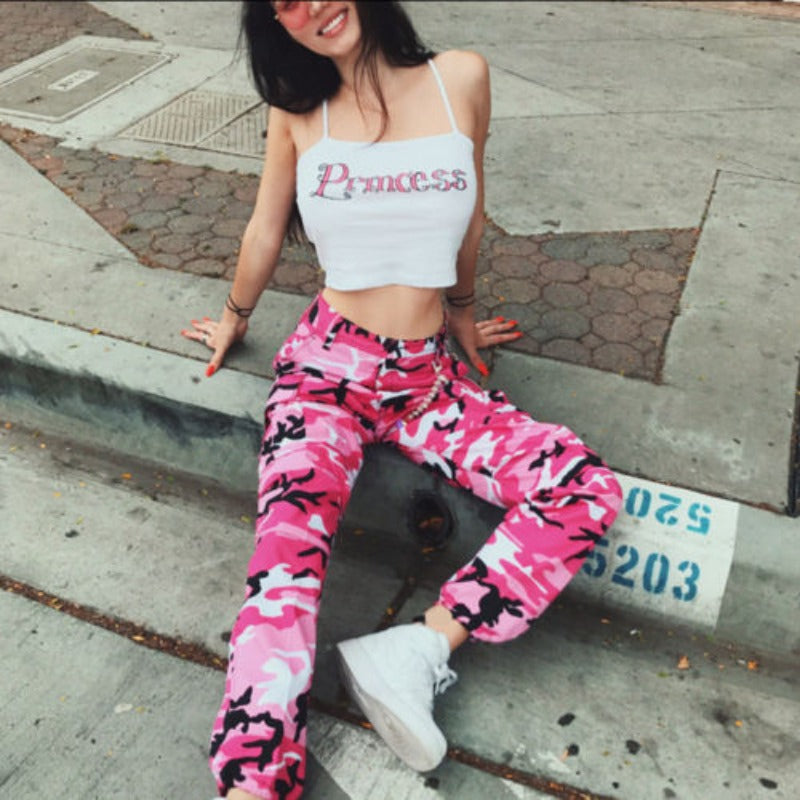 Camo Cargo Trousers Casual High Waist Long - Necessary Clothing Store