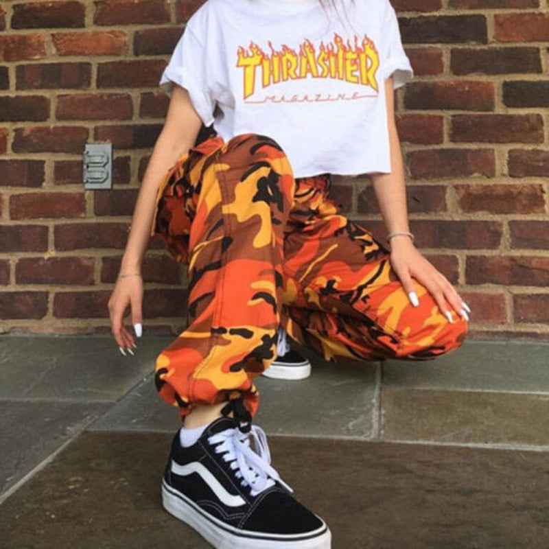 Camo Cargo Trousers Casual High Waist Long - Necessary Clothing Store