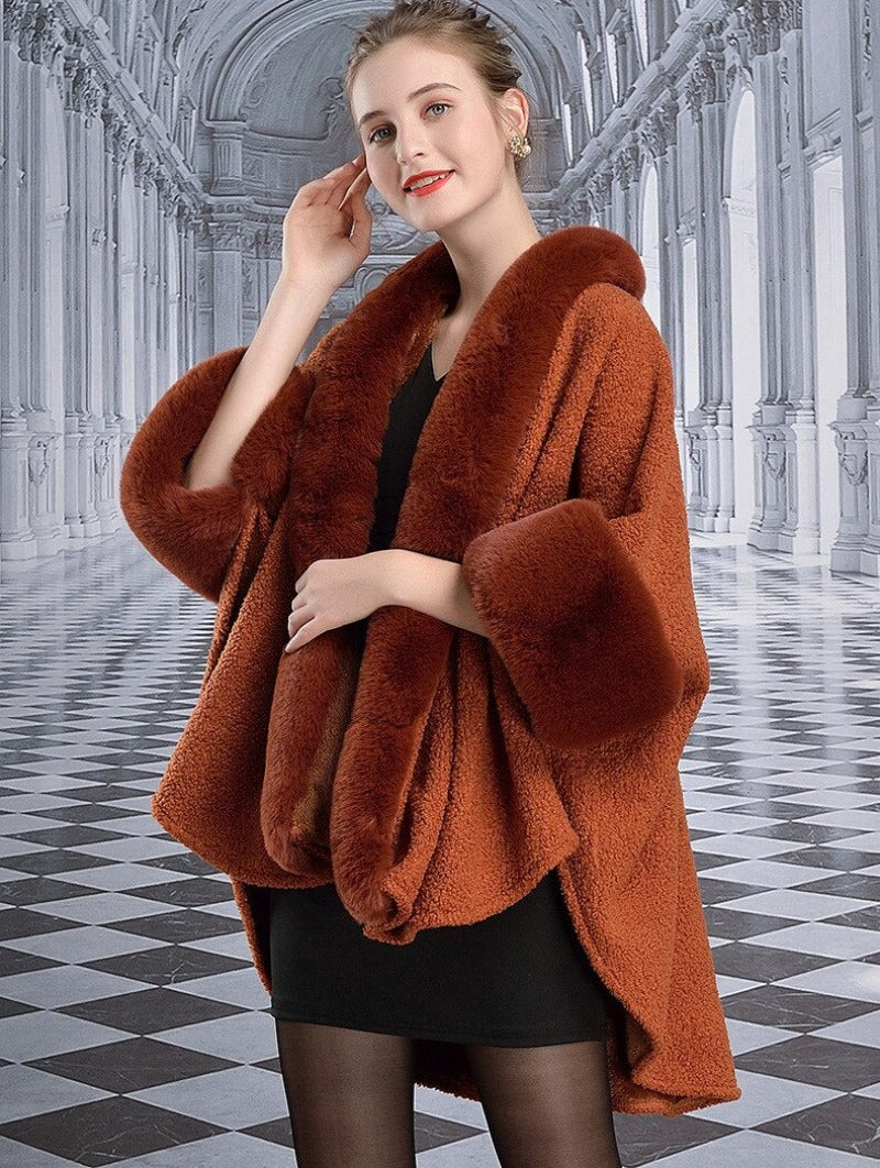 Cape Faux Rabbit Fur Poncho Thick Long Loose Shawl Warm Cardigan Cloak Coat - Necessary Clothing Store