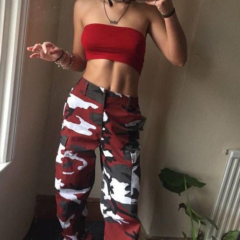 Camo Cargo Trousers Casual High Waist Long - Necessary Clothing Store