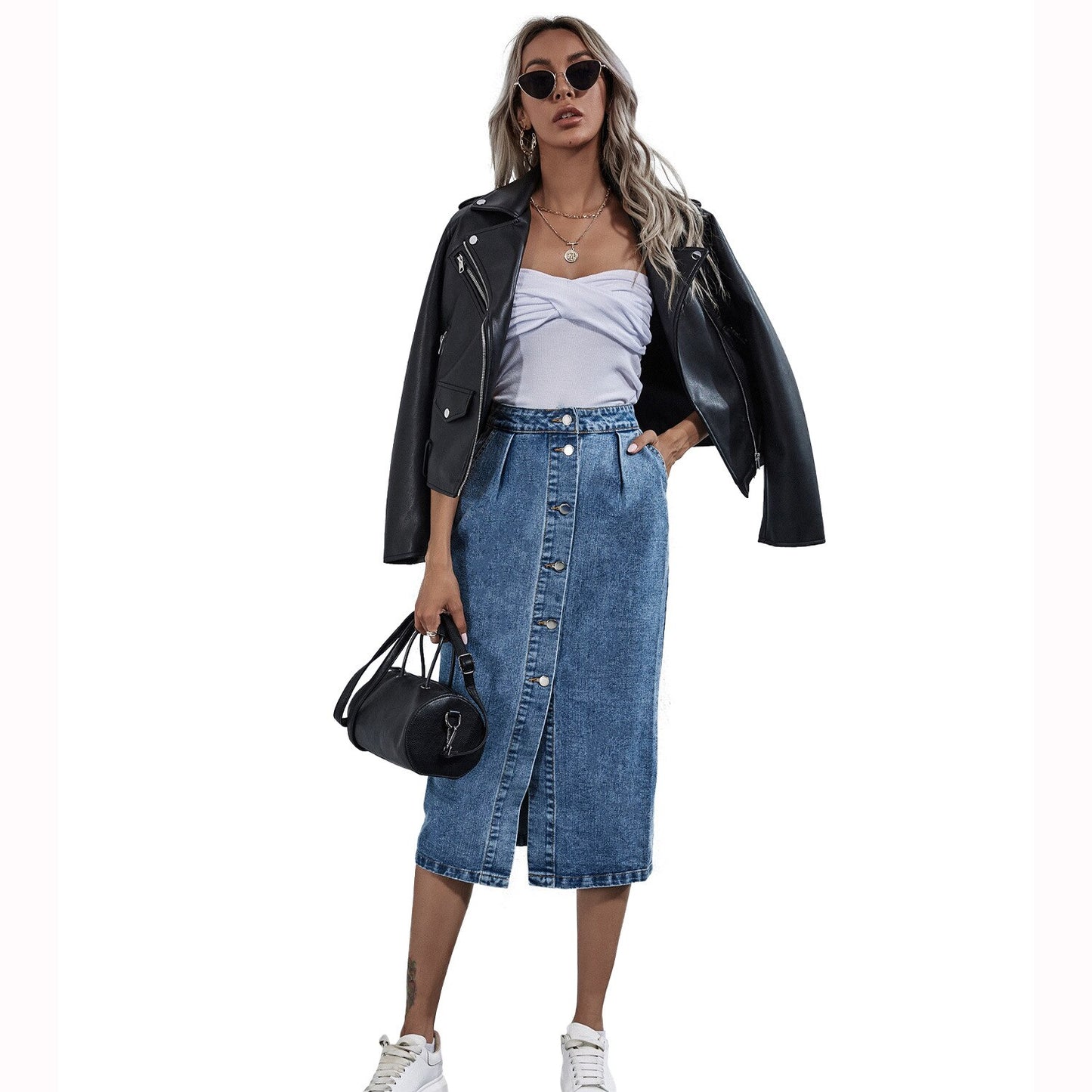Denim High Waist with Pockets Skirt - Necessary Clothing Store